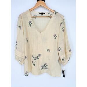 Zac & Rachel Womens Boho Cottage Floral Peasant Button Top Size Large Flowy